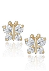 ravishing yellow gold diamond cubic zirconia April white sapphire birthstone baby earrings